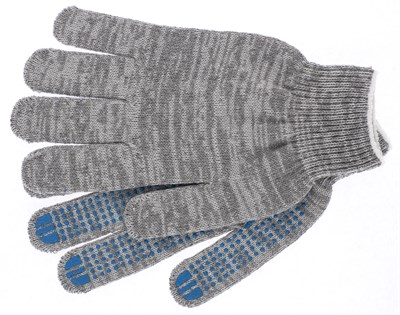 Перчатки ХБ 5-ти ниточные с ПВХ  ПРОТЕКТОРОМ 10 пар в спайке, 400 пар в мешке НФ-00000216