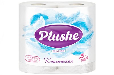 Туалетная бумага PLUSHE Delux Light 3-х сл. 15м (4рул)  Классик (12уп) 7602