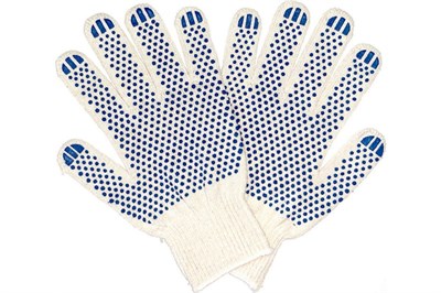 Перчатки ХБ 6-ти нит. с ПВХ точка 10 класс белые  (300пар) ЛТ 19379