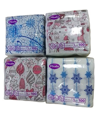 Салфетка бумажная Plushe Classic DECOR, 1 слой, 100 лист,15 в уп Звёздочки ЮГ НФ-00017590