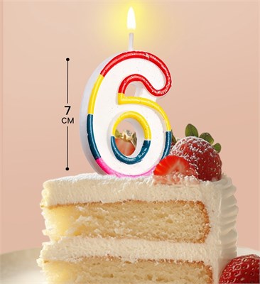 Свеча для торта с блестками «Блестящий ободок», цифра "6" , 7 см 403536 НФ-00020943