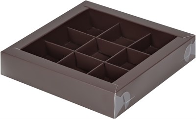 Коробка для конфет с пластиковой крышкой 155*155*30 мм (9) (шоколад) НФ-00021111