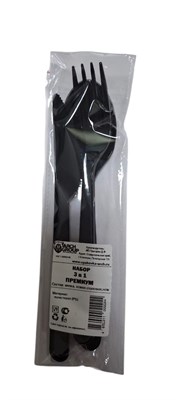 Набор 3 в 1: вилка, ложка столовая, нож «ПРЕМИУМ» ЧЕРНЫЕ (по 1 шт) АРЧ  1/100 НФ-00024743