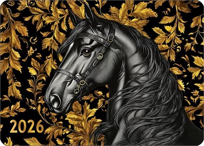 Календарь 2026г Арт Дизайн "Лошадь черная" лак, карманный, 70х98 НФ-00024935