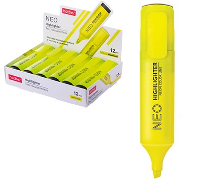 Текстовыделитель ХАТБЕР Neo желтый, флуоресцентный, клиновидный пишущий узел НФ-00024945