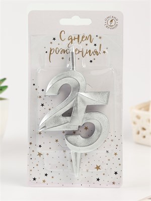 Свеча в торт «Юбилейная», цифра 25, серебряная НФ-00025202