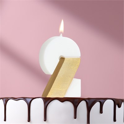Свеча в торт «Манхеттен», цифра 2, белая с золотом, 5 см НФ-00025280