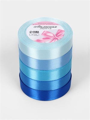 Атласная лента, набор 5 шт., 20 мм, 23±1 м, синяя, голубая НФ-00025605