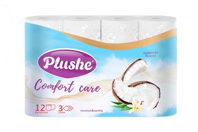 Туалетная бумага PLUSHE Comfort Сare 3-х сл. 16м (12рул) Кокос и ваниль   (12уп)  НФ-00015933