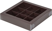 Коробка для конфет с пластиковой крышкой 155*155*30 мм (9) (шоколад) НФ-00021111