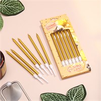 Свечи в торт коктейльные «Шайн», 6 шт., 10 см, золотой металлик НФ-00023100