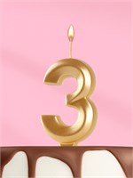 Свеча в торт «Цифра 3», золотая, 6.5 см НФ-00025259