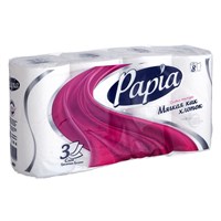 Туалетная бумага Papia (Папия) белая 8 рулонов, 3-х слойная (7 в уп) НФ-00025745